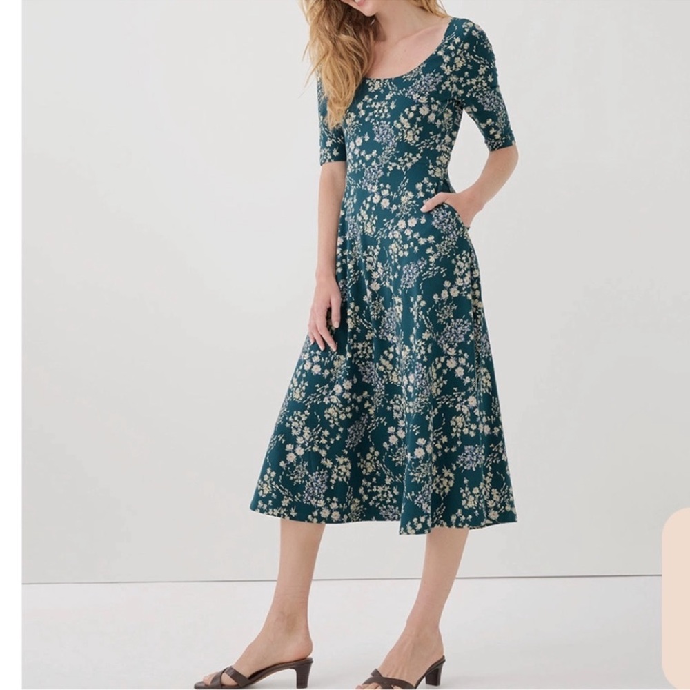 Pact Floral Midi Dress - Teal and White